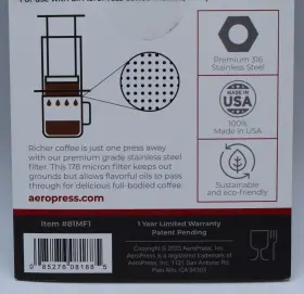81mf1 Aeropress 085276081885 Premium Stainless Steel Reusable Filter Metal Coffee New #3