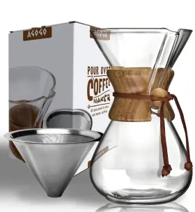 Pcm1901-002 Agogo Pour Over Coffee Maker Glass - 6/8/10 Cup Barista Kit With 304 Stainless Filt
