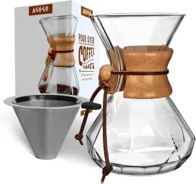 Pcm1901 Agogo Pour Over Coffeemaker Set 8 Cup/28 Oz-diamond Shape Transparency