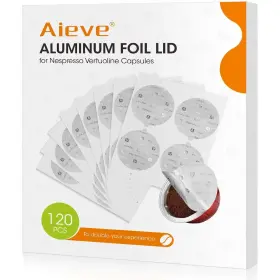 Aieve 793740144393 120pcs Aluminum Foil Seals Lid For Reusable Nespresso Pods Vertuo Compa
