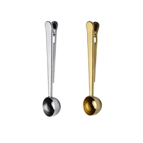 Aisibo 669936885435 Stainless Steel Coffee Scoop Clip 2pcs M Silver And Gold