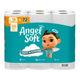 79567 Angel Soft 030400793936 Toilet Paper 18 Mega Rolls 72 Regular And Strong Tissue