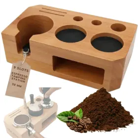 Aquatiq 198715963083 Espresso Tamping Station - Wooden Coffee Tamper For Storage 58 Mm Por