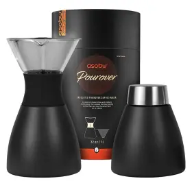 Asobu 842591029271 Black Insulated Pour Over Coffee Maker 32 Oz. Double-wall Vacuum Sta Inch
