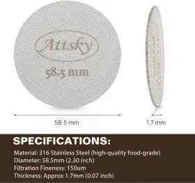 Attsky 744759670014 58.5mm Espresso Puck Screen Filter For 58mm Portafilter Basket #2