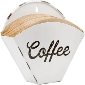1371 Auldhome Design Enamelware Coffee Filter Holder White Cone-shaped Wall-mount