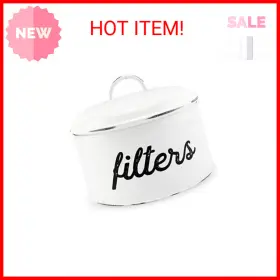 1619 Auldhome Design Sh Basket Coffee Filter Holder White Enamel Storage Contain