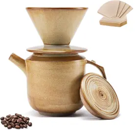 Azym 445031424488 Pour Over Coffee Maker Set With Lid And V60 Paper Fliters 20 Counts