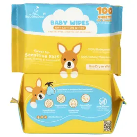 Babbleroo 810122285823 Dry Wipes For Baby - 100% Plant-based Cotton Hypoallergenic Fragrance