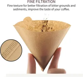 Bersiler 445047112171 200 Disposable Natural Paper Coffee Filters Size 02 Cone Unbleached For 2-4 Cu