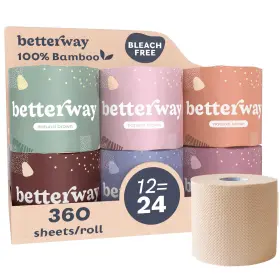 Bambootpbrown-12 Betterway 860009311220 Unbleached Bamboo Toilet Paper Rolls - Eco-friendly 3 Ply Tissue 12