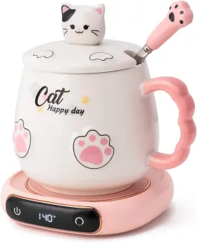 Bgbg 445054336362 Coffee Mug Warmer And Cute Cat Set Beverage Cup For Desk Home Off