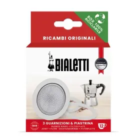 Bialetti 006363033183 3 Gaskets Rubber Rings 1 Filter Plate For Moka 12 Cups