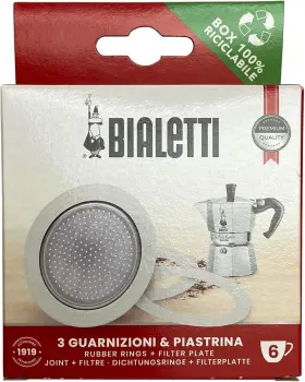20800004 Bialetti 3 Replacement Seals And 1 Filter For 6 Cup Moka Express Blister Pack