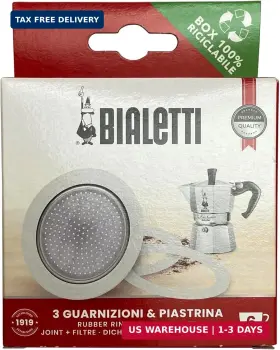 Bialetti 735343477249 3 Replacement Seals And 1 Filter For 6 Cup Moka Express Blister Pack