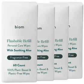 Biom 850056298285 Biodegradable Flushable 4-pack Refill Unscented Bathroomwipe Eco-friendly