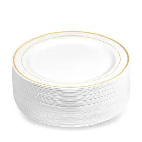 Bg-dpp7-wgr Bloomingoods Bg-dpp7-wgr/50 50 Plastic Disposable Dessert/appetizer Plates 7.5 Inches White With Gold R