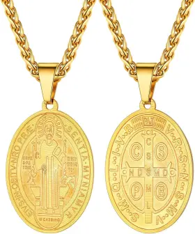 Gp1895t Bodum 726084129252 Saint Benedict Medal Necklace 18k Gold Or 316l Stainless Steel Christian Sacrame