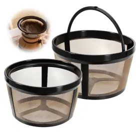 702963 Bohuiz 2pcs Reusable Coffee Filter Basket For 4-5 Cup Makers Gold Mesh Coffe