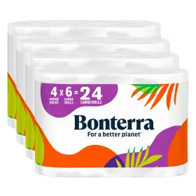 73008 Bonterra Responsibly Sourced 3-ply Toilet Paper Soft Strong Plastic-free 24 Large Rolls