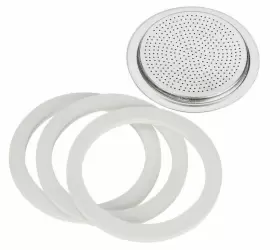 06601 Bradshaw International Bialetti Moka Express Pot 6 Cup Replacement Filter And 3 Gaskets Reusable White