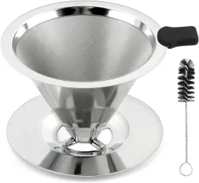 22374686 Branded Pour Over Coffee Dripper Paperless Reusable Filter Stainless Steel Doub