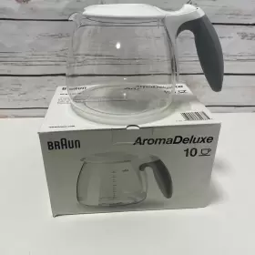 Braun 069055824375 Replacement 10 Cup Glass Coffee Pot Carafe White Gray Lid Aromadeluxe