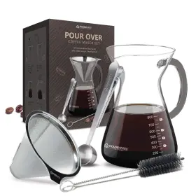 Brensten 076625301709 Pour Over Coffee Maker Set - 34 Oz Large Borosilicate Glass Carafe Thickened