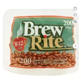 Brew Rite 071287452011 8-12 Cup 200 Ct Total Paper 3 1/4 Inch Basket Style White Coffee Filters