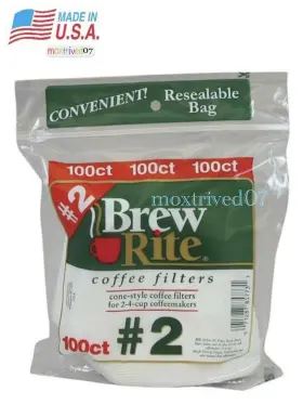 40-100z01 Brew Rite 2-4 Cup Cone Style # 2 Coffee Filters - 100 Count Pack