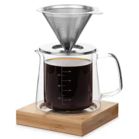Brew To A Tea 810053330326 Btat- Pour Over Coffee Maker Set Double Wall Glass 16 Oz Drip