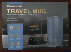 Brookstone 840388343043 Smart Heated Travel Coffee Mug And Phone Charger Blue 11oz