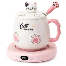Bsigo 717337840567 Smart Coffee Mug Warmer With Cute Cat Keeps Drinks At Optimal Temperature