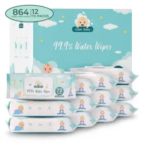 Calm Baby 198715648355 Wipes - 12 Pack Unscented 99% Bath 864 Plastic Free Wate