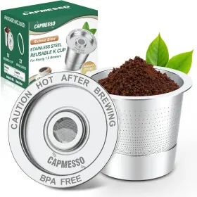 Capmesso 726085007337 Reusable K Cups For Keurig 1.0 Stainless Steel Coffee Pod Metal Refill