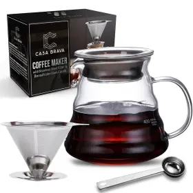 Cb-po28 Casa Brava Glass Pour Over Coffee Maker Set 28oz 850ml Heat-resistant Carafe With St