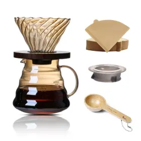 Ch-kft003 Chdexu Pour Over Coffee Maker Set 20 Oz 600 Ml Borosilicate Large Gold