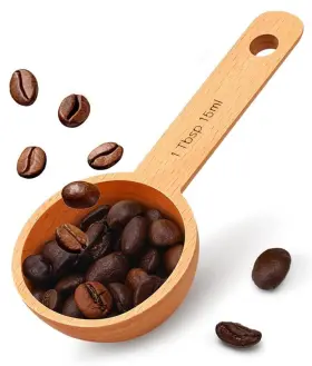 Cishnou 793513359313 Beech Wooden Coffee Scoop - 15ml Tablespoon Round