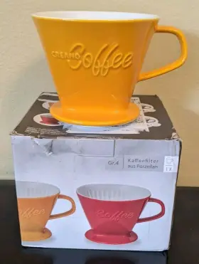 Creano 260123154868 Porcelain Ceramic Coffee Filter Pour Over Saffron New In Open Box Size 4