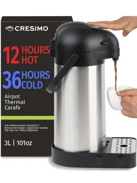 Cresimo 681827938167 Airpot Coffee Dispenser With Pump And Tray - 101oz/3l Carafe 12