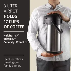 Airpot3l Cresimo Coffee Carafe With Pump - 102oz / 3l Airpot 12 Hours Large Hot Cocoa Disp