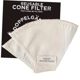 Doppelgnger Goods 195893100002 2-pack Reusable Organic Cotton Cone #2 Coffee Filter Cloth Filters For