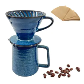 Lskfb0104 Dyuexi Ceramic Pour Over Coffee Maker Set Starry Blue Dripper Cone With 40 F