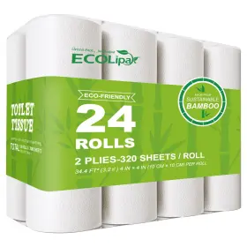 El-2tpb Ecolipak Bamboo Toilet Paper Septic Safe Tissue 24 Double Rolls 320 Sheets P