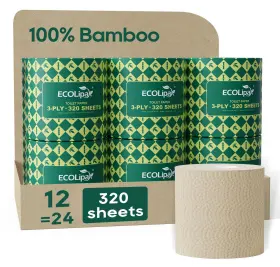 El-3tpb Ecolipak Bamboo Toilet Paper 3 Ply Septic Safe Tissue 12 Double Rolls 320 Sh
