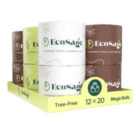 Ecosage 198168215210 100% - 3 Ply 12 Mega Rolls Equivalent To 20 Regular Highly Absorben