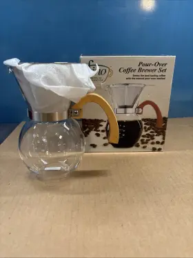 4-servings Fino Pour 43781 Pour-over Coffee Maker Borosilicate Glass Bamboo 22-ounce
