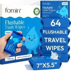Fomin 850079822047 Compact Travel Flushable Wipes 8 Pack 64 Total - Unscented Siz