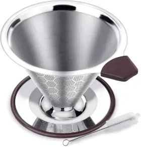 Foxas 313039062094 Pour Over Coffee Filter Dripper Reusable Stainless Steel Metal Drip Make