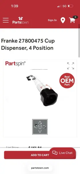 27800475 Franke Cup Dispenser 4 Position Black For Compatible Brand